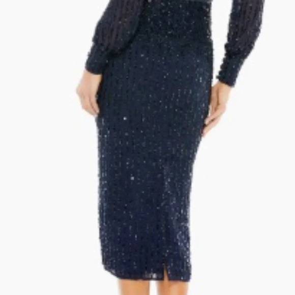 Mac Duggal Sequin Long Sleeve Midi Cocktail Dress in Midnight Blue. Sz: 14 - Picture 5 of 16